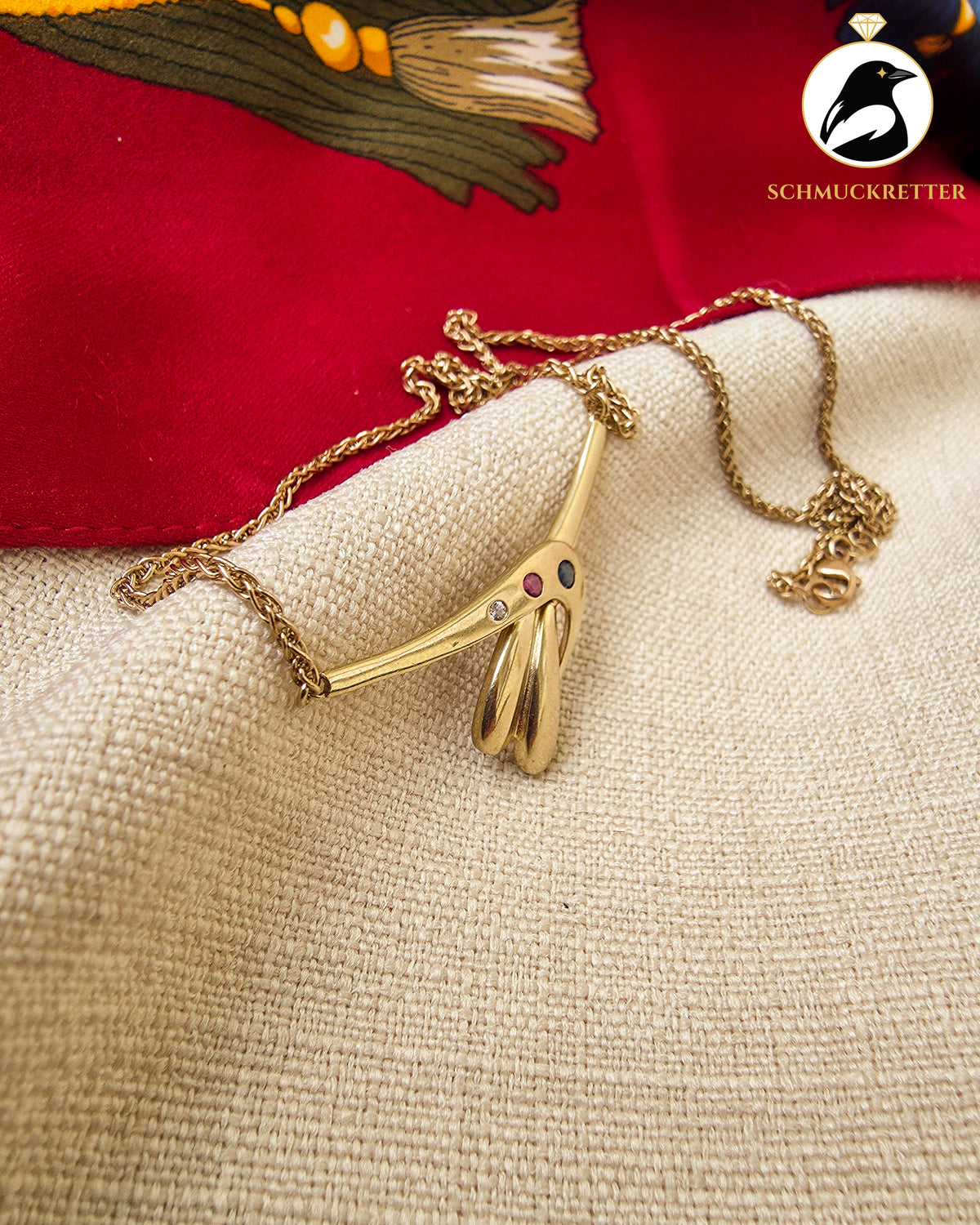 333 Goldcollier mit Rubin, Saphir & Zirkonia – Vintage von Theodor Klotz