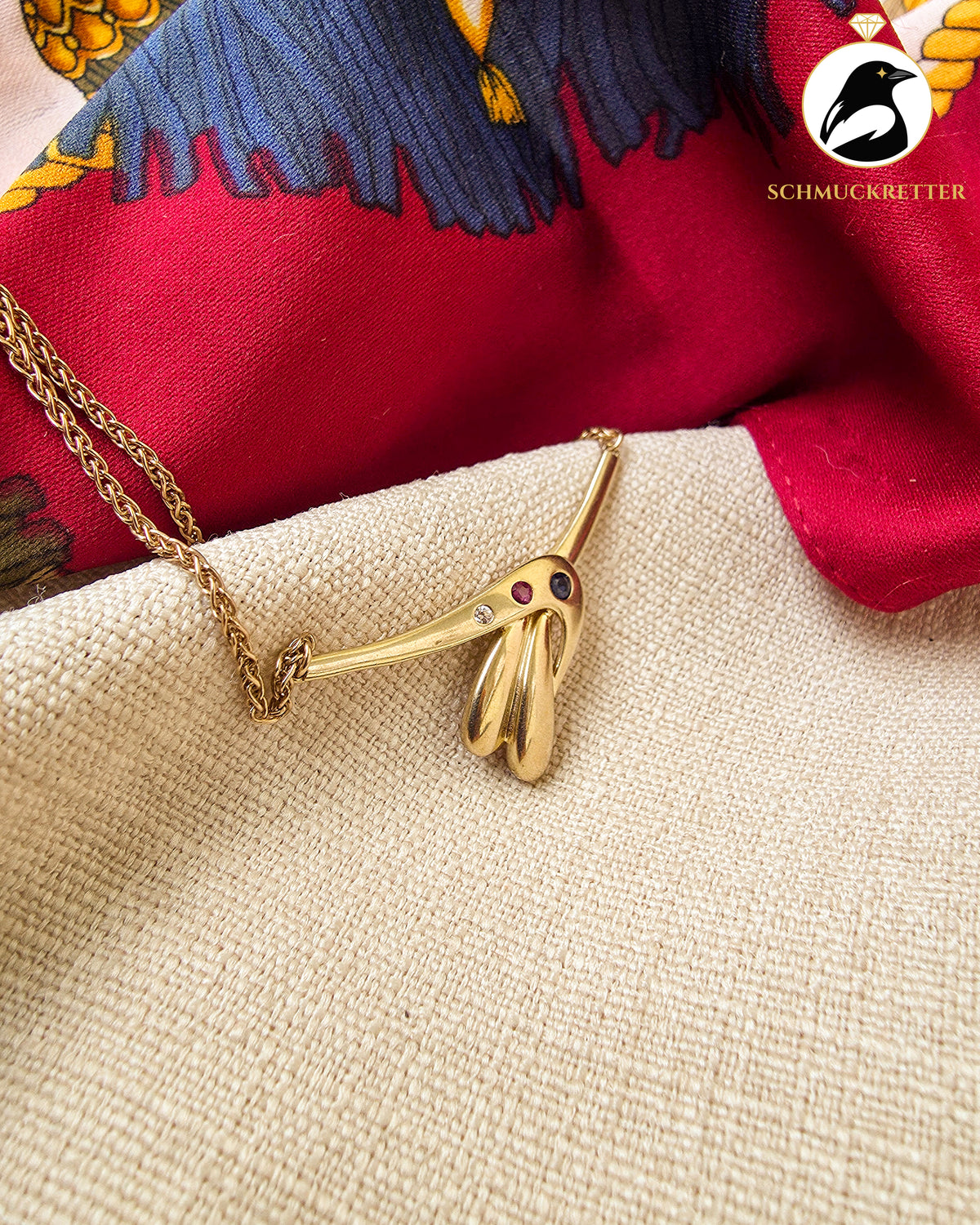 333 Goldcollier mit Rubin, Saphir & Zirkonia – Vintage von Theodor Klotz