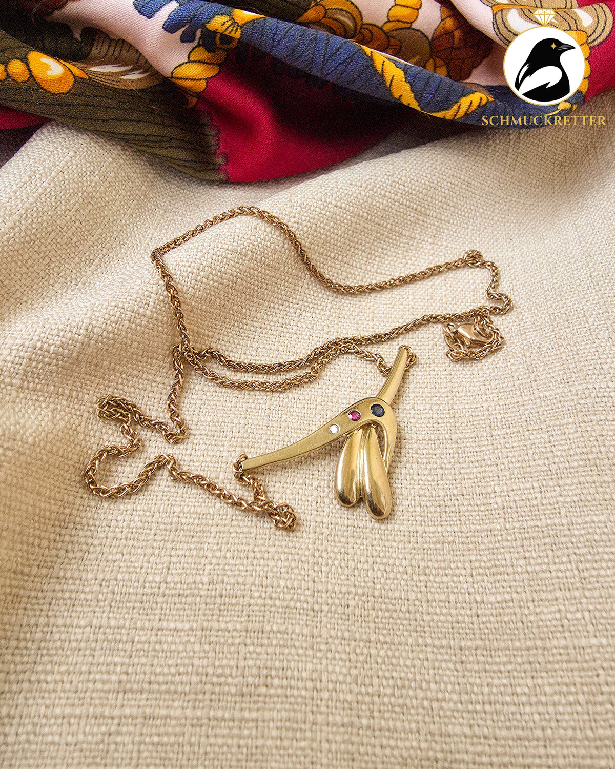 333 Goldcollier mit Rubin, Saphir & Zirkonia – Vintage von Theodor Klotz