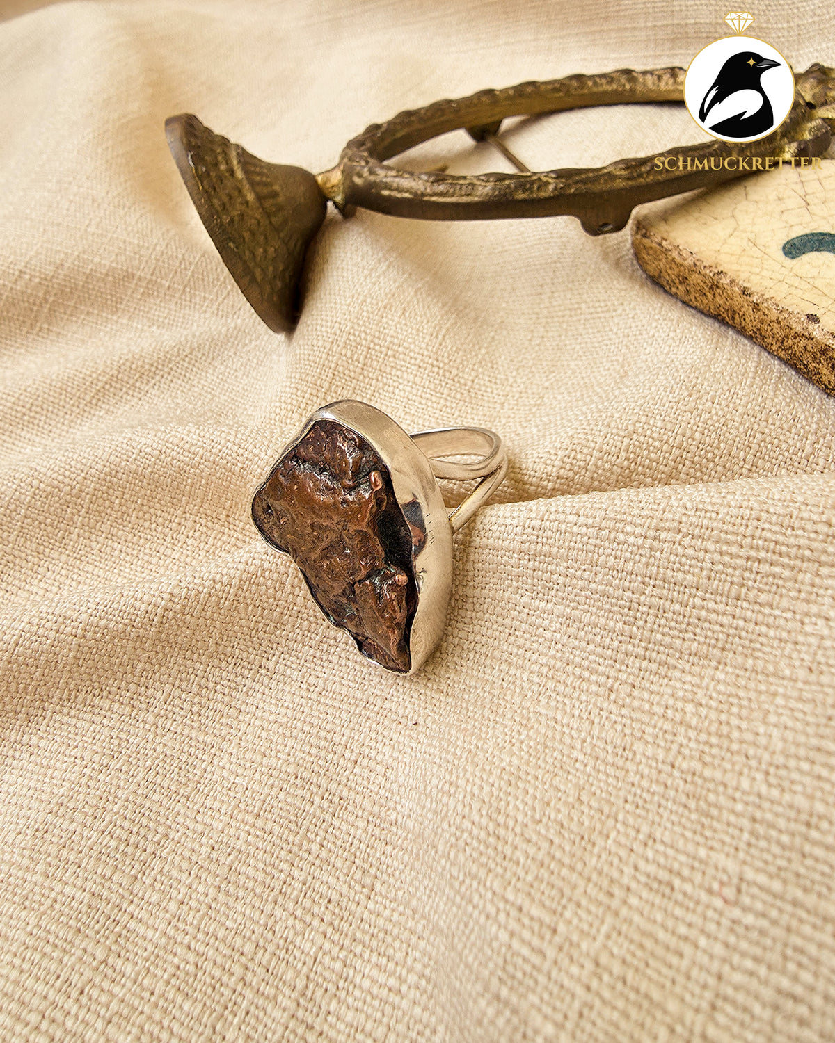 Massiver Ring mit Bronze Nugget │925 Silber, Gr. 62