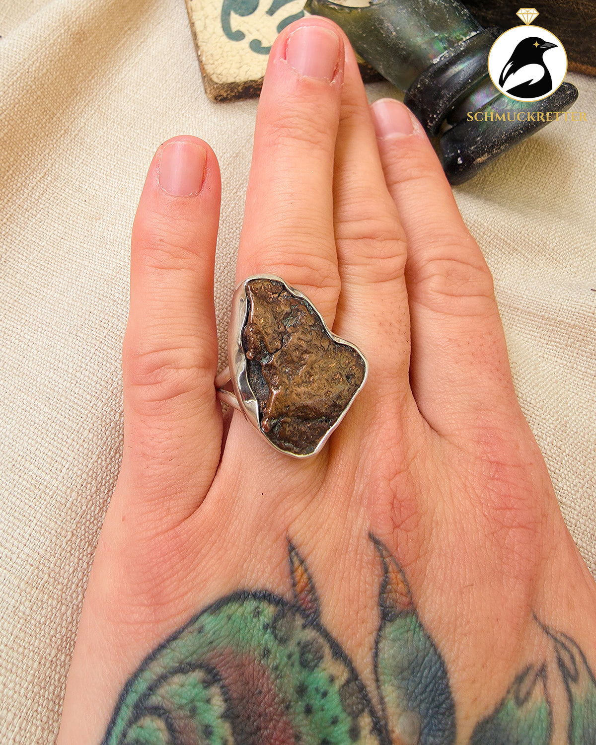 Massiver Ring mit Bronze Nugget │925 Silber, Gr. 62