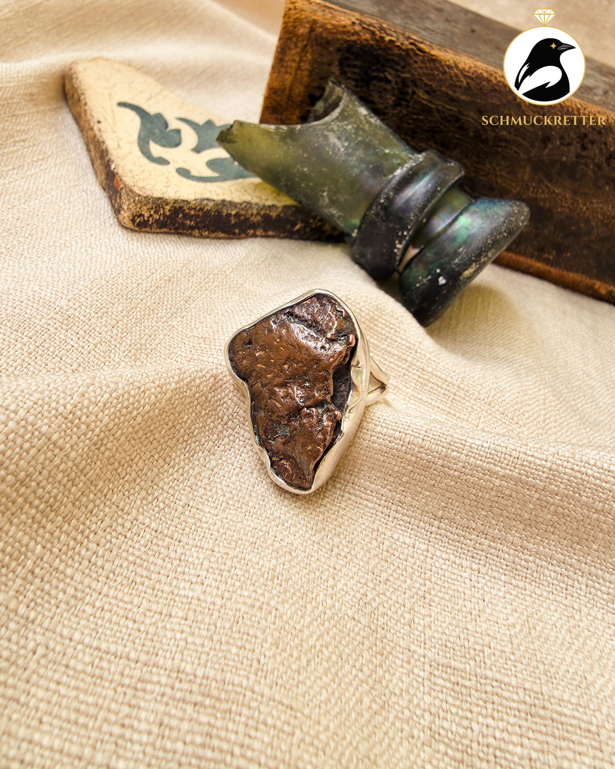Massiver Ring mit Bronze Nugget │925 Silber, Gr. 62