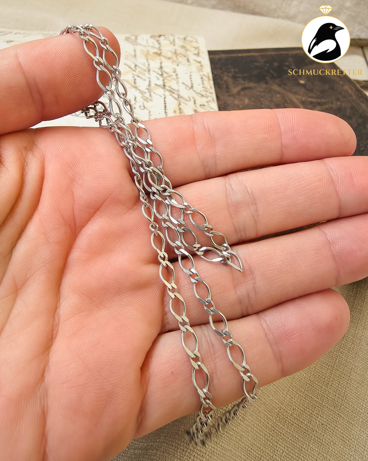 Silberkette mit diamantierten  Ovalgliedern │925 Silber