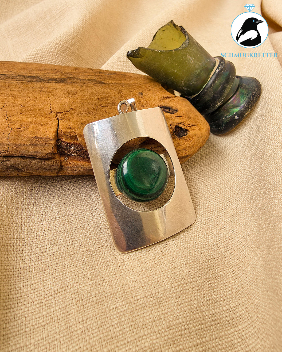 Polnischer Designer-Anhänger aus 925 Silber mit Malachit