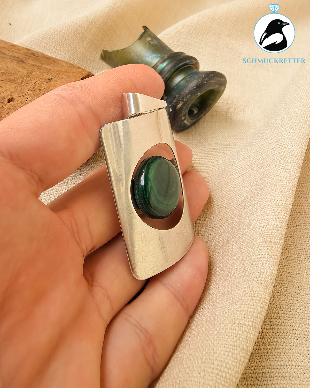 Polnischer Designer-Anhänger aus 925 Silber mit Malachit