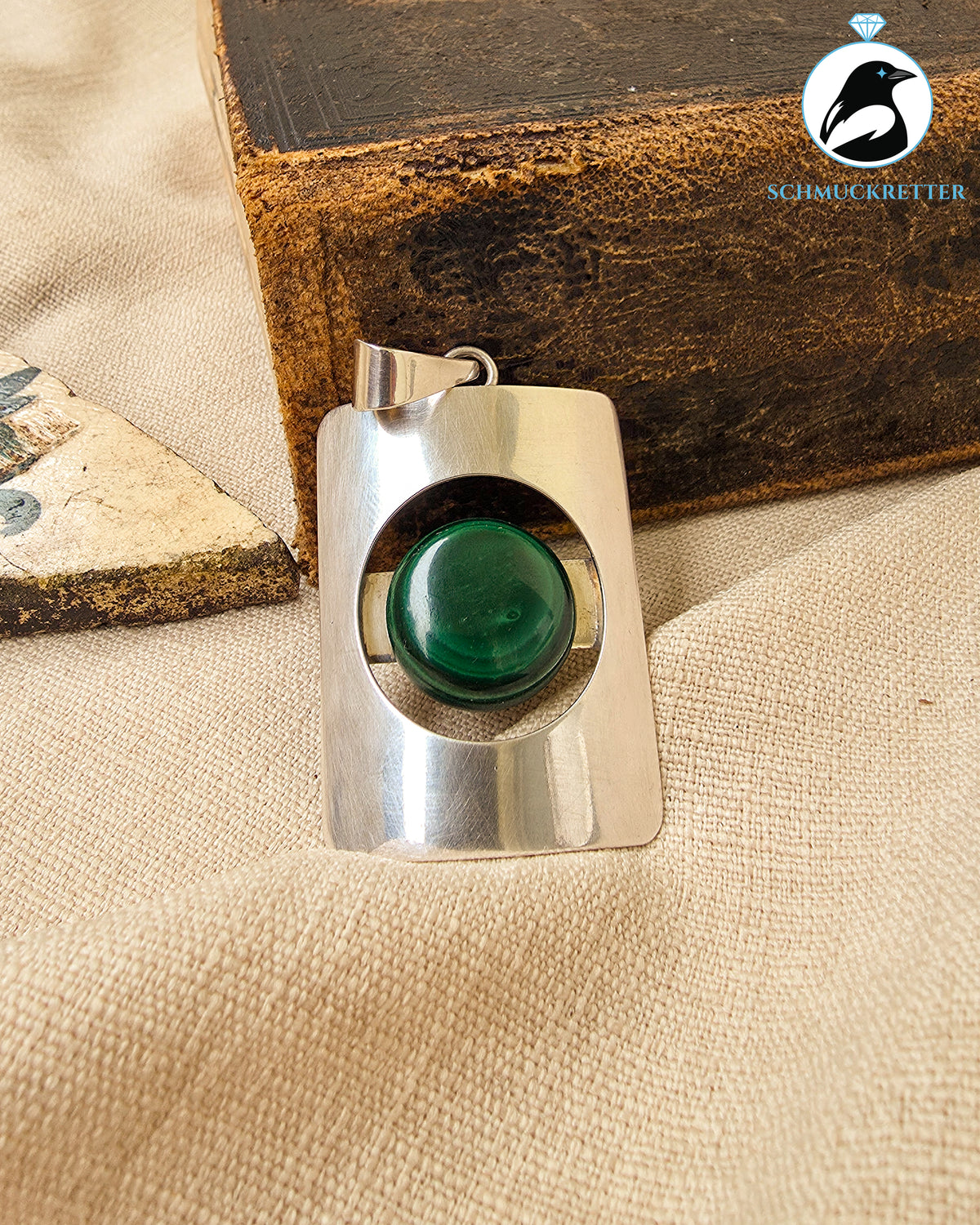 Polnischer Designer-Anhänger aus 925 Silber mit Malachit