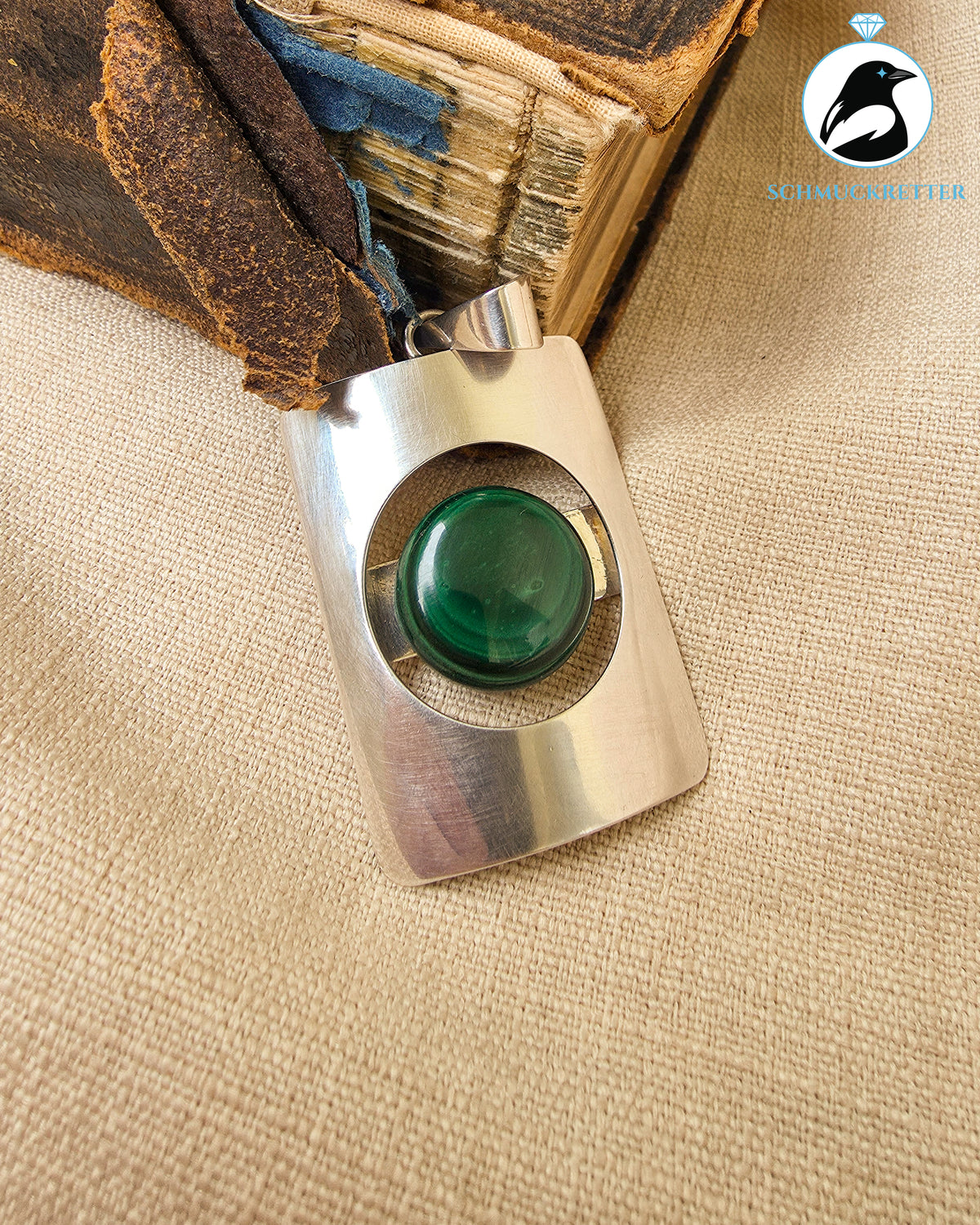 Polnischer Designer-Anhänger aus 925 Silber mit Malachit