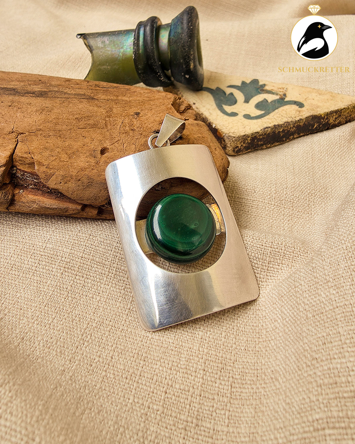 Polnischer Designer-Anhänger aus 925 Silber mit Malachit