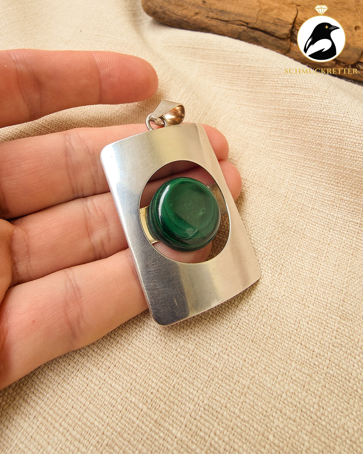 Polnischer Designer-Anhänger aus 925 Silber mit Malachit