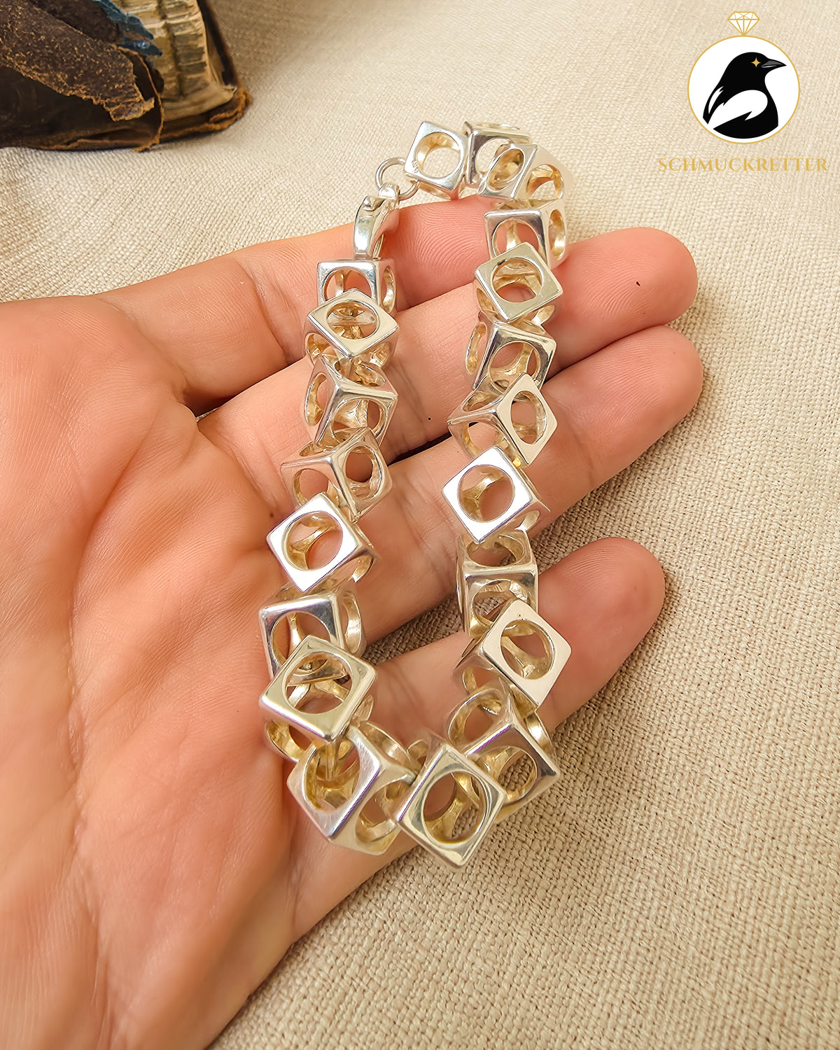 Außergewöhnliches Designer-Würfelarmband aus massivem 925 Silber