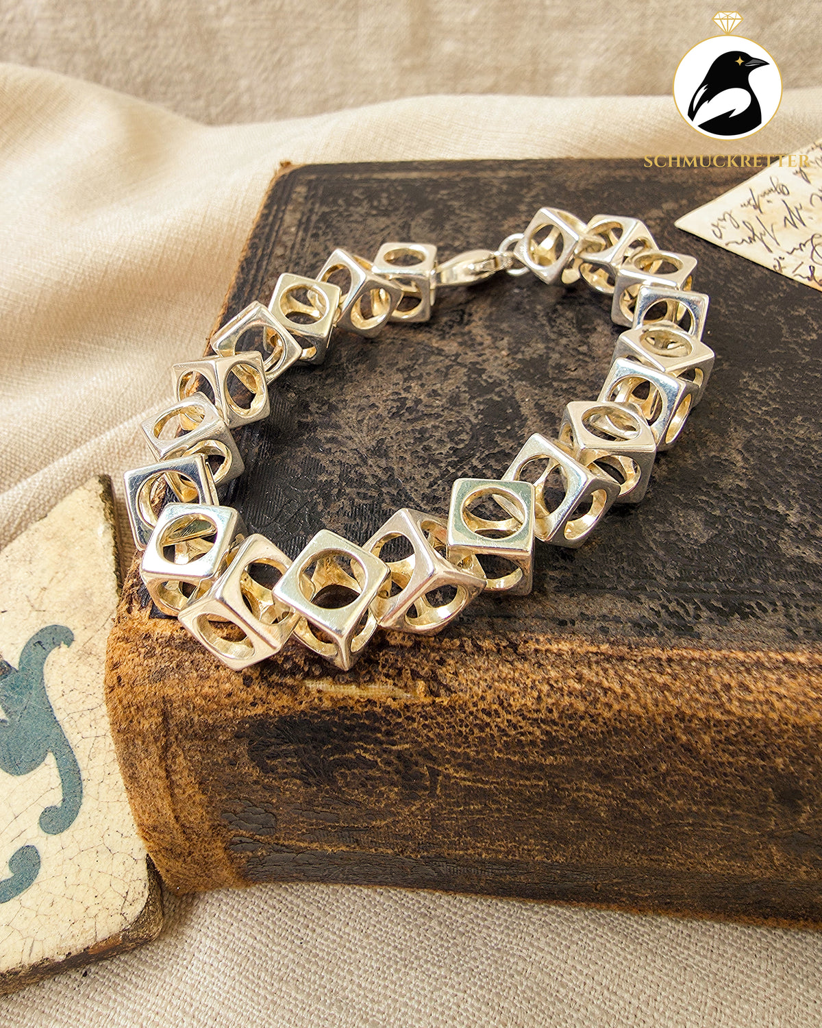 Außergewöhnliches Designer-Würfelarmband aus massivem 925 Silber