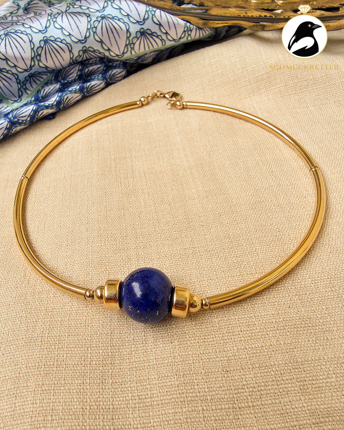 Halsreif mit edler Lapislazuli Kugel | Vergoldetes 925 Silber