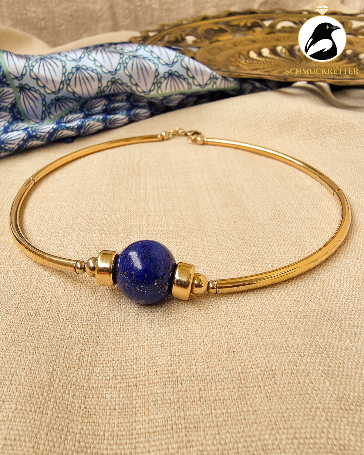 Halsreif mit edler Lapislazuli Kugel | Vergoldetes 925 Silber
