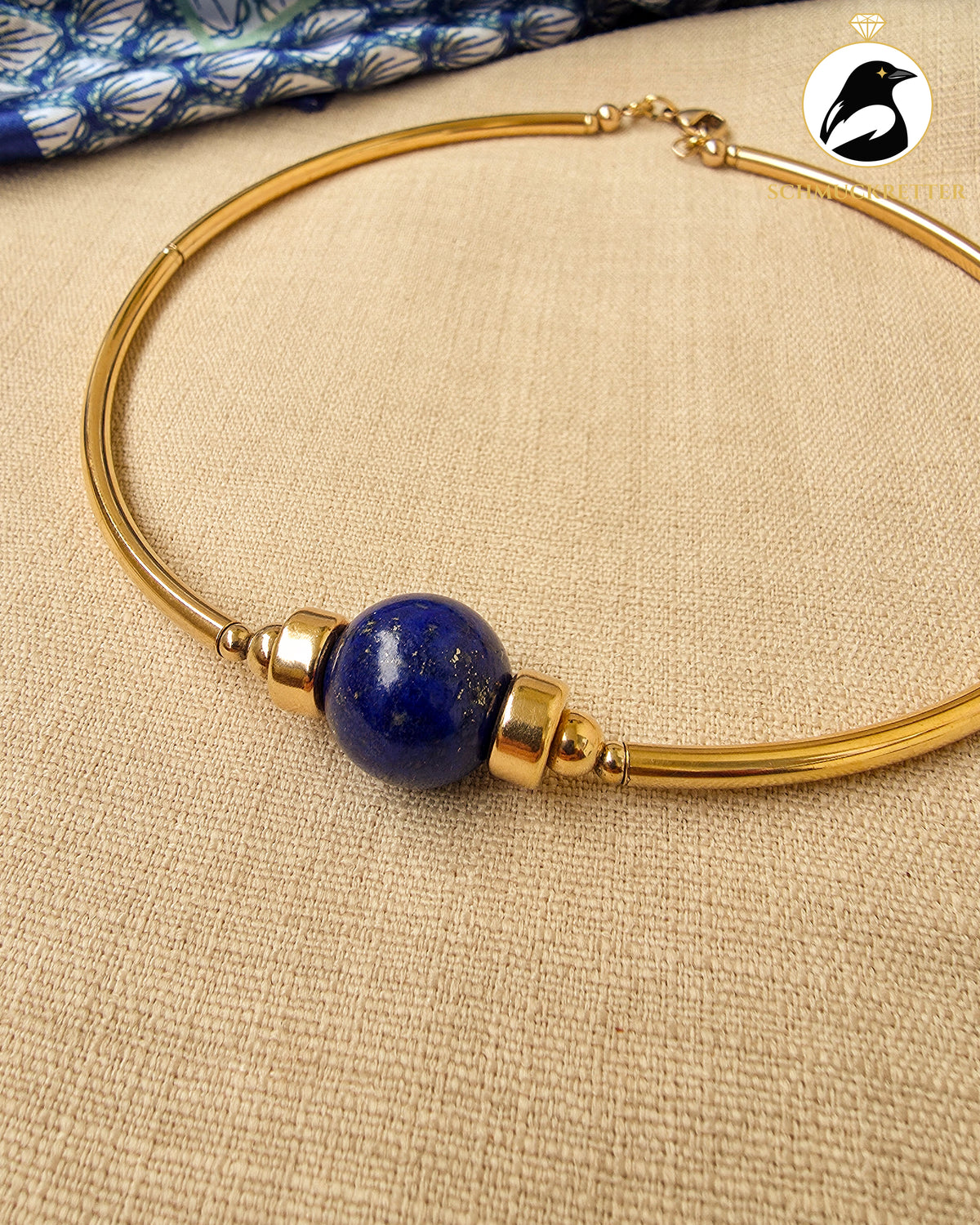 Halsreif mit edler Lapislazuli Kugel | Vergoldetes 925 Silber