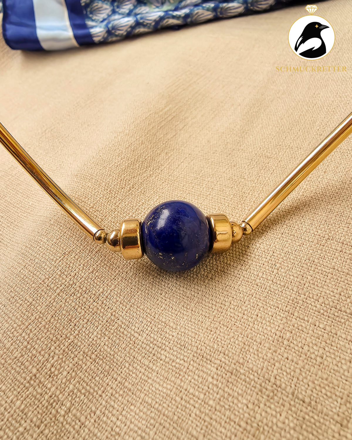 Halsreif mit edler Lapislazuli Kugel | Vergoldetes 925 Silber