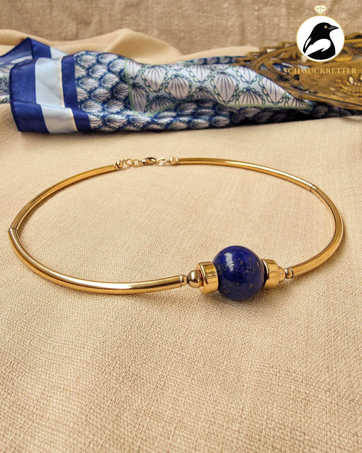 Halsreif mit edler Lapislazuli Kugel | Vergoldetes 925 Silber