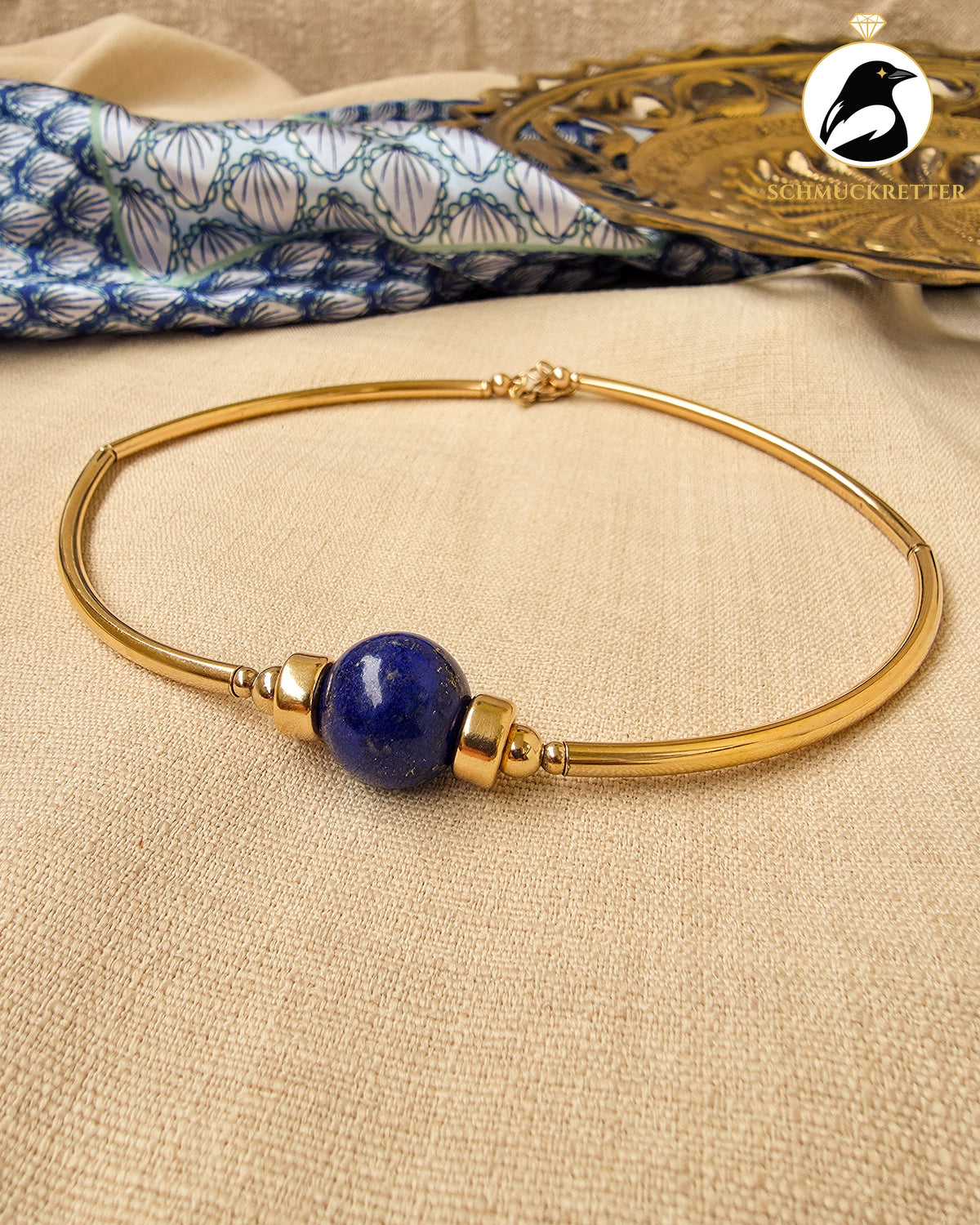 Halsreif mit edler Lapislazuli Kugel | Vergoldetes 925 Silber