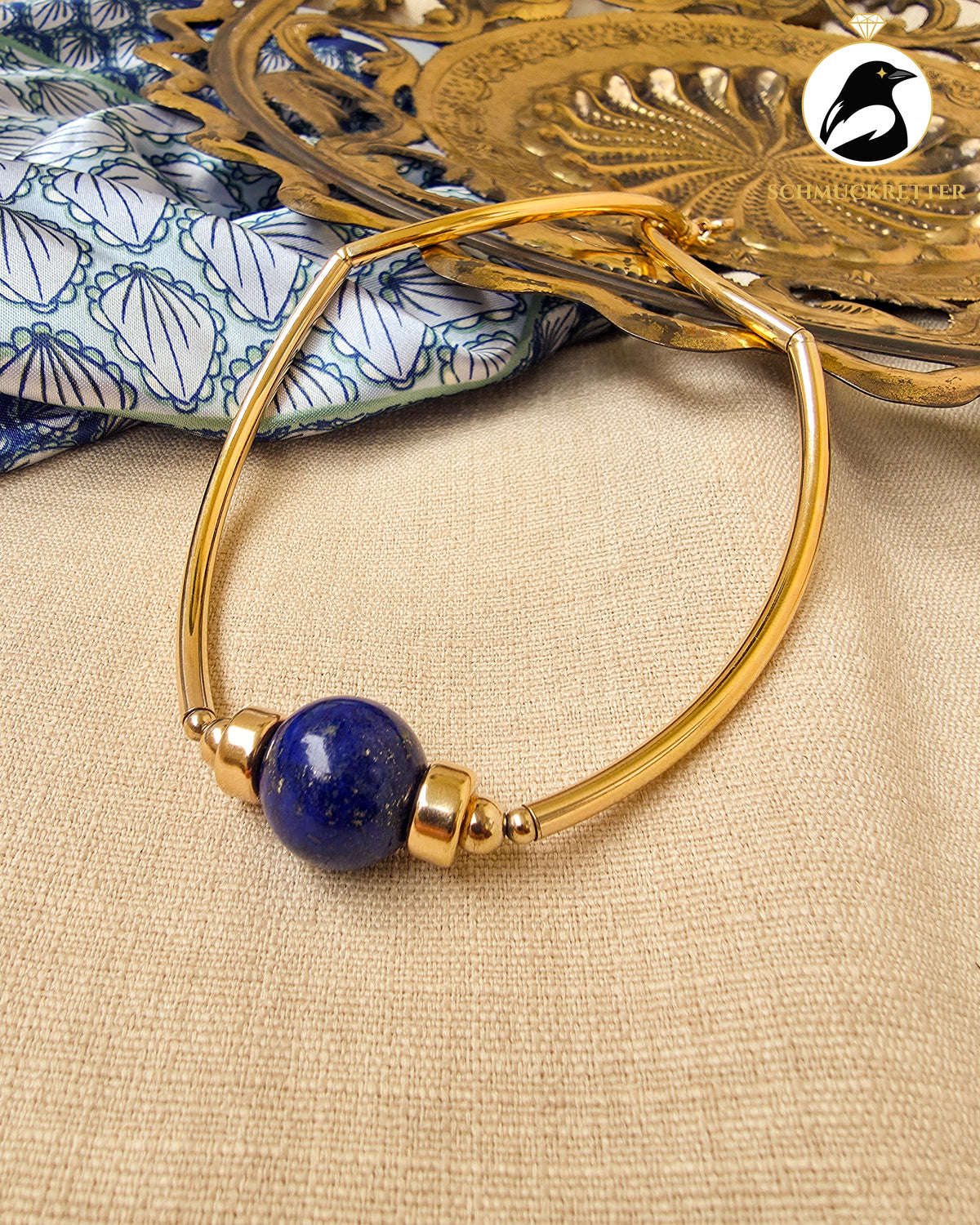 Halsreif mit edler Lapislazuli Kugel | Vergoldetes 925 Silber