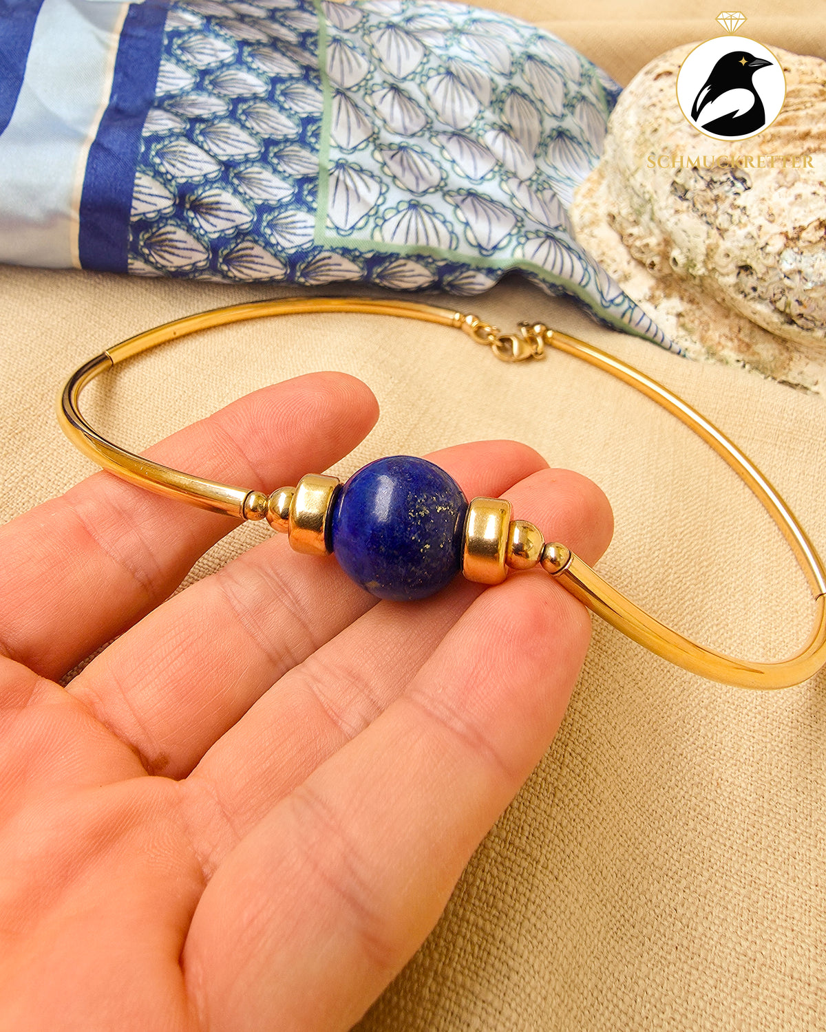 Halsreif mit edler Lapislazuli Kugel | Vergoldetes 925 Silber