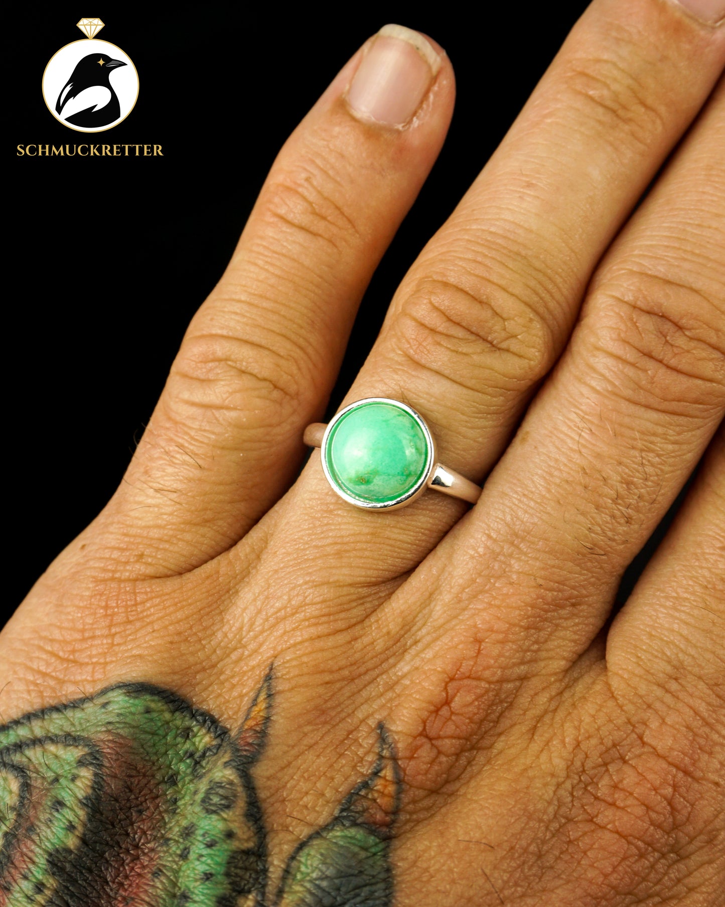 Chrysopras Ring aus 925 Silber, verstellbar
