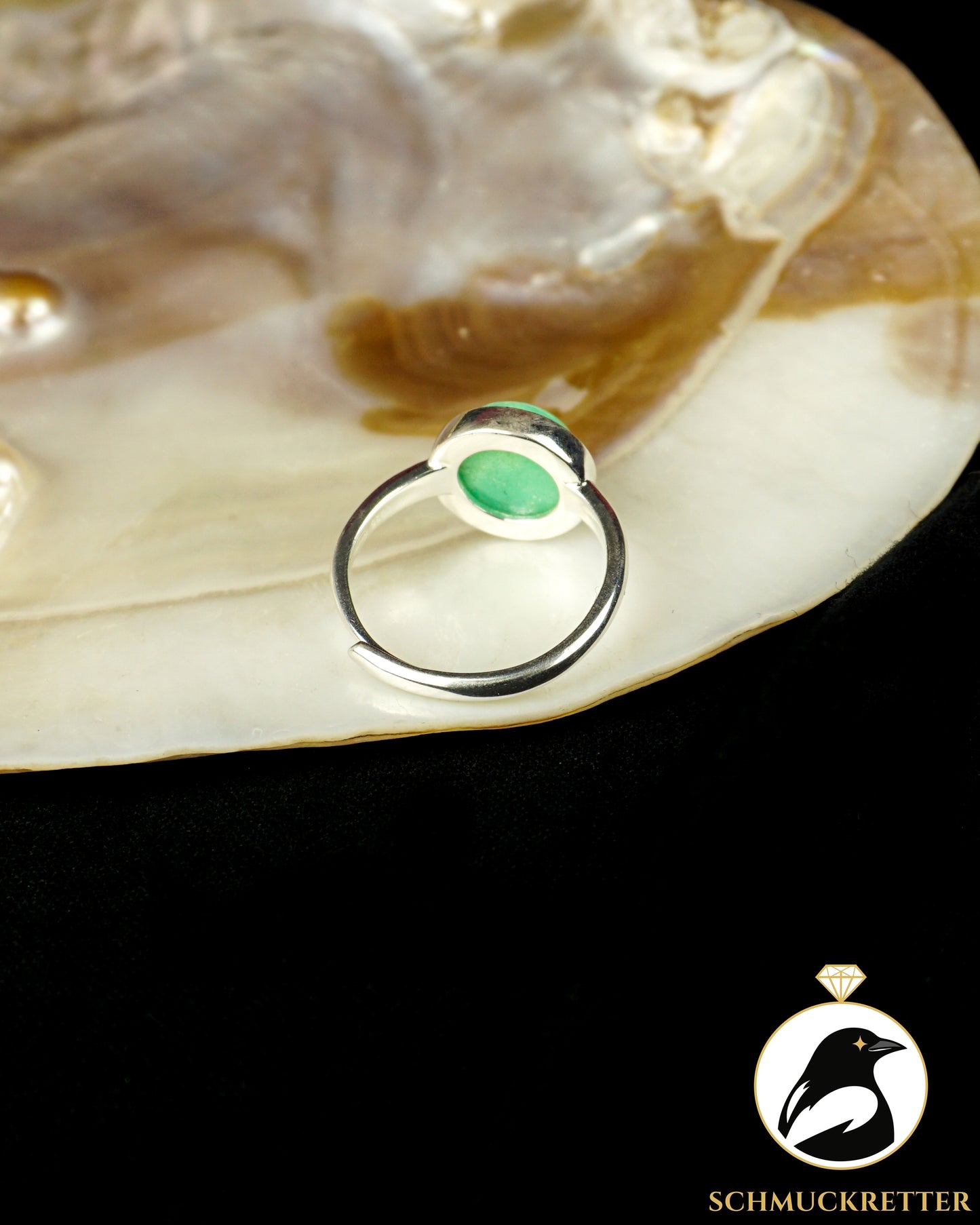 Chrysopras Ring aus 925 Silber, verstellbar