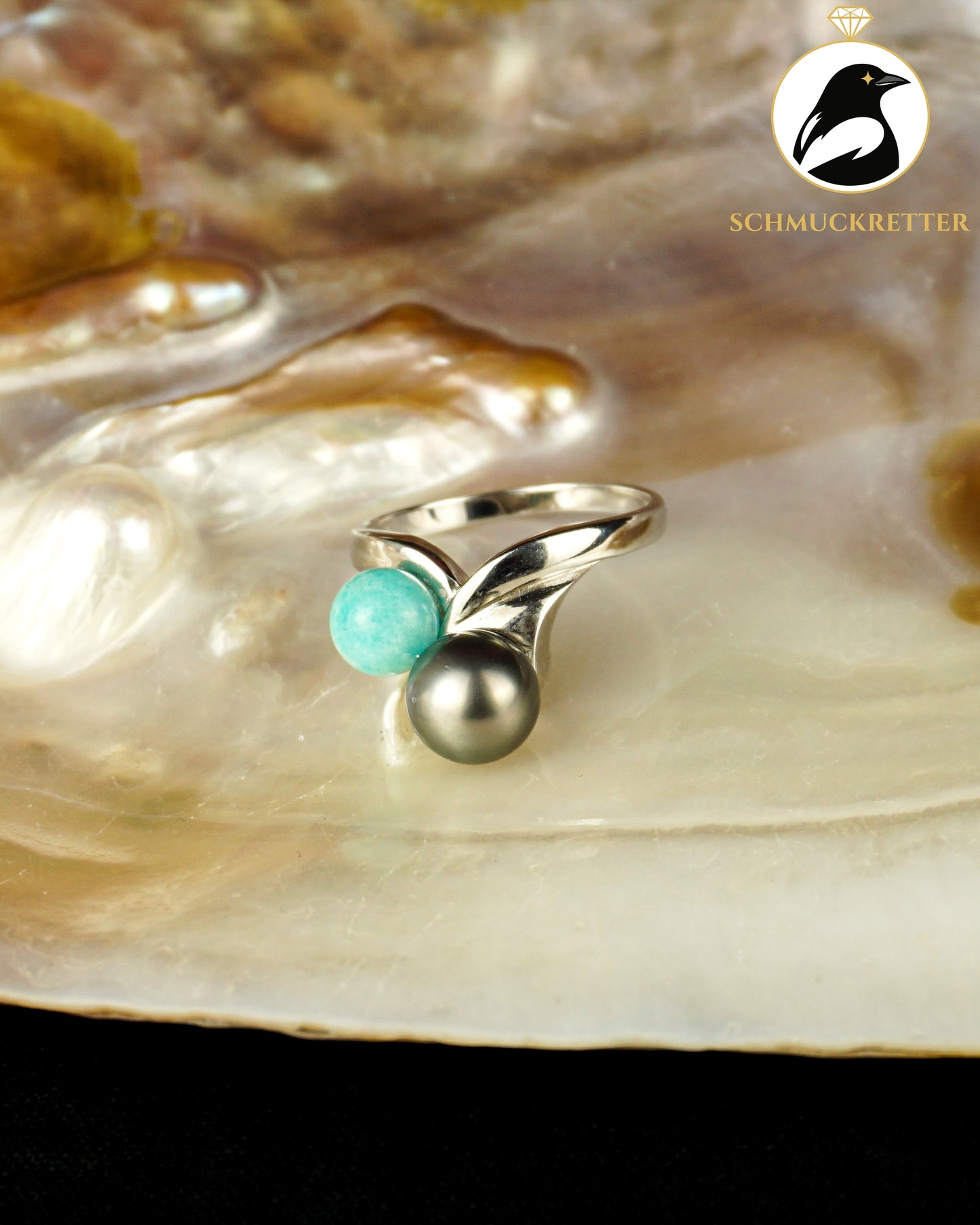 Ring mit Amazonit & Tahiti-Perle aus 925 Silber, Gr. 54