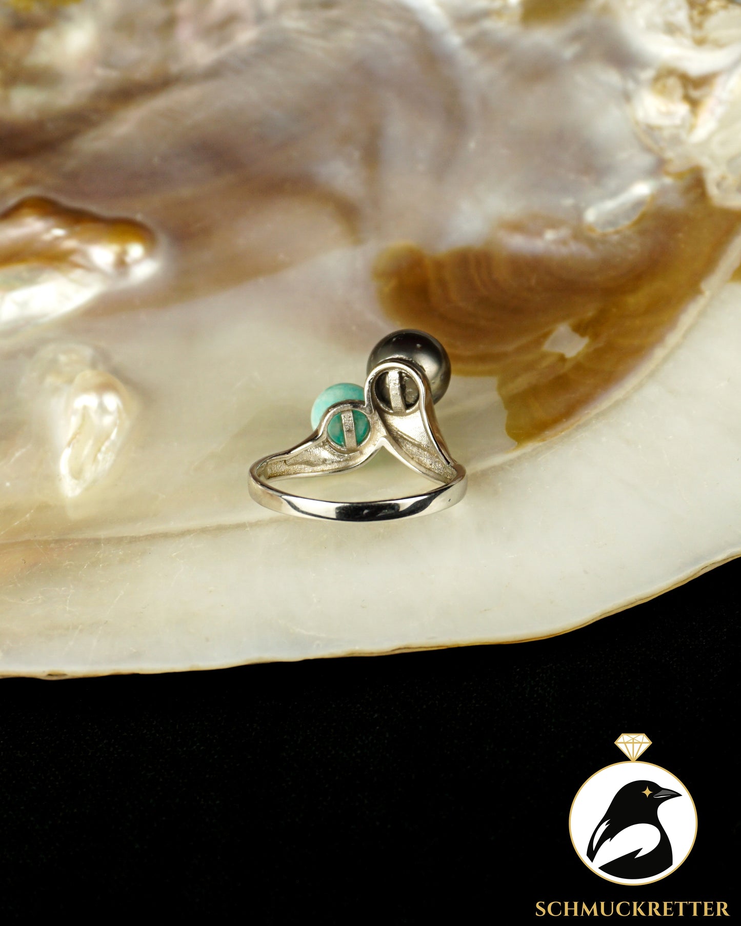 Ring mit Amazonit & Tahiti-Perle aus 925 Silber, Gr. 54