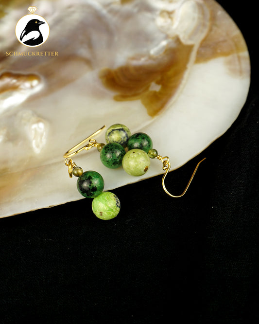 Chrysopras Set - Anhänger + Ohrringe aus vergoldetem 925 Silber