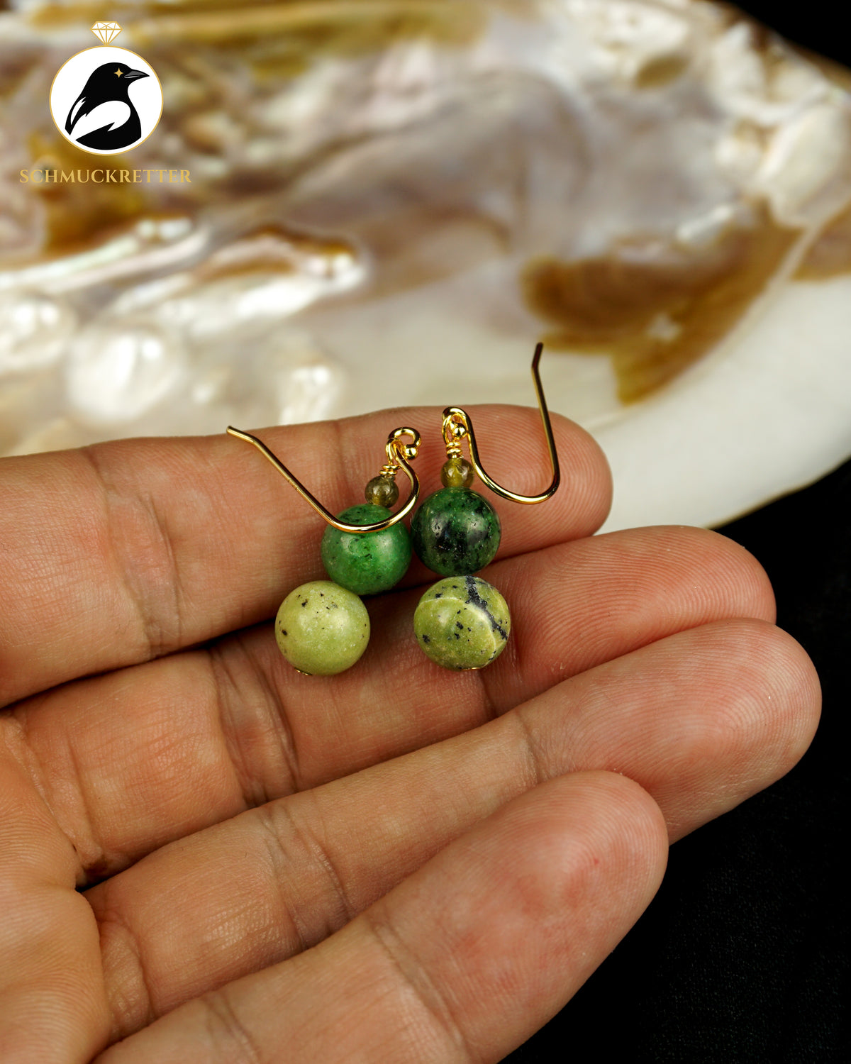 Chrysopras Set - Anhänger + Ohrringe aus vergoldetem 925 Silber