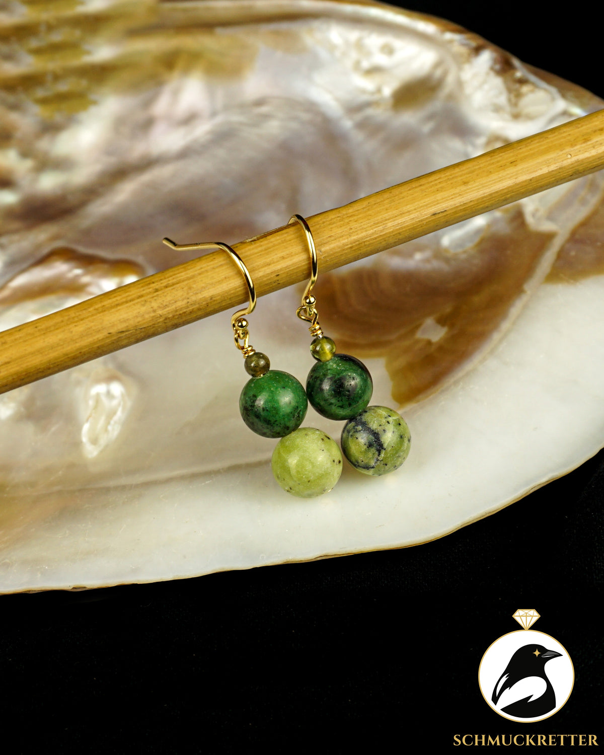 Chrysopras Set - Anhänger + Ohrringe aus vergoldetem 925 Silber
