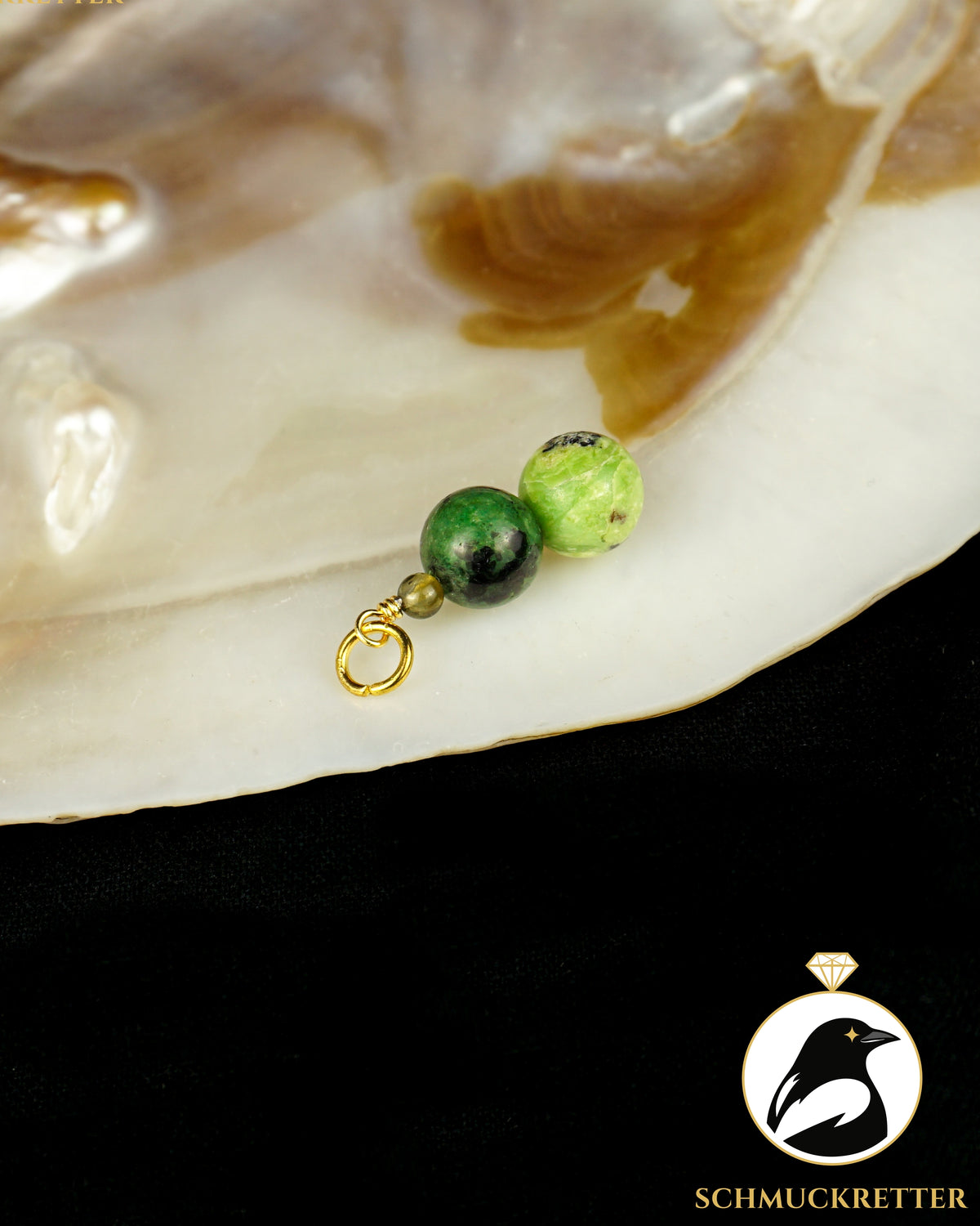Chrysopras Set - Anhänger + Ohrringe aus vergoldetem 925 Silber