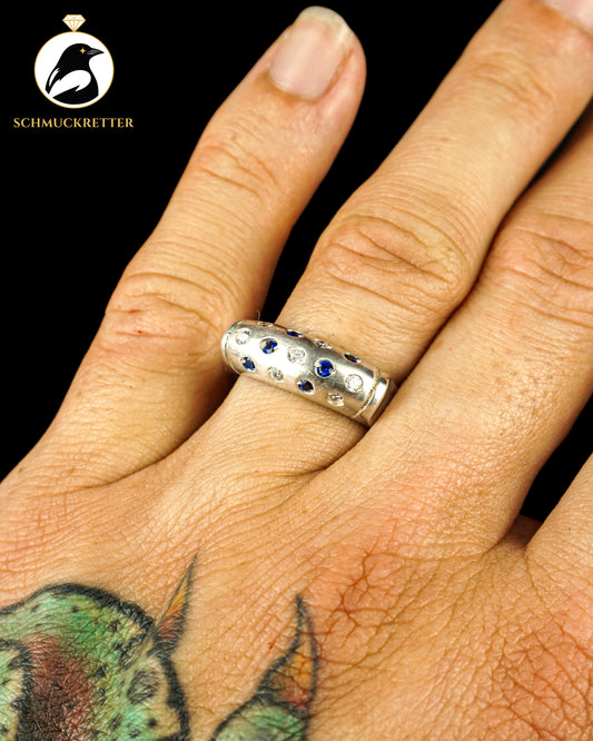 925 Silber Ring mit blauen und weißen Zirkonia, Gr. 58