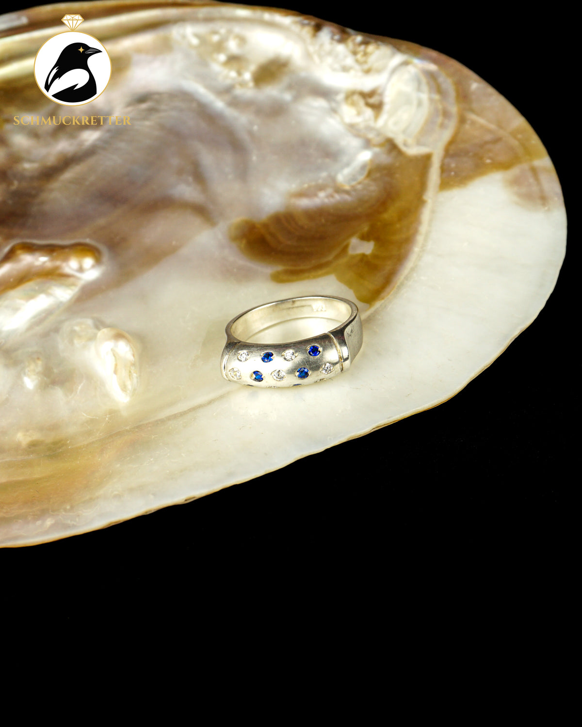925 Silber Ring mit blauen und weißen Zirkonia, Gr. 58
