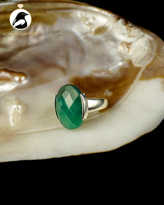 David Sigal - 925 Silber Ring mit grünem Achat, Gr. 57