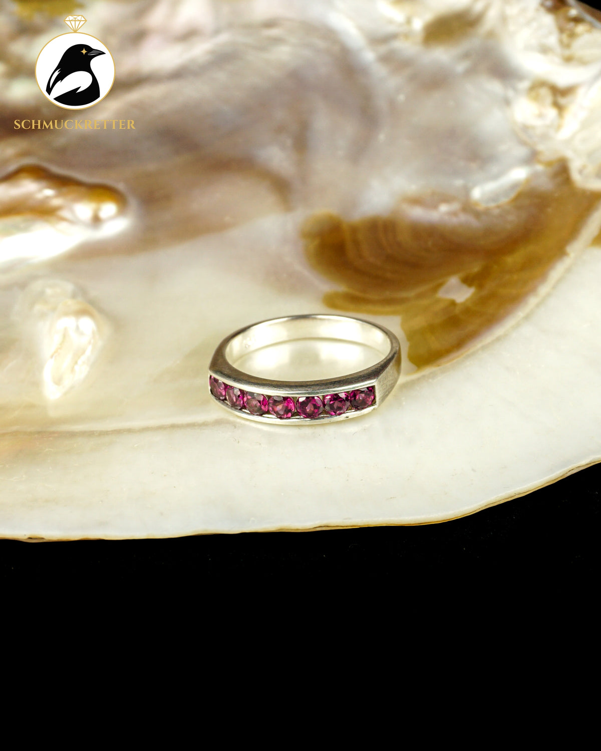 925 Silber Halbmemory Ring mit Rhodolith Granat, Gr. 57