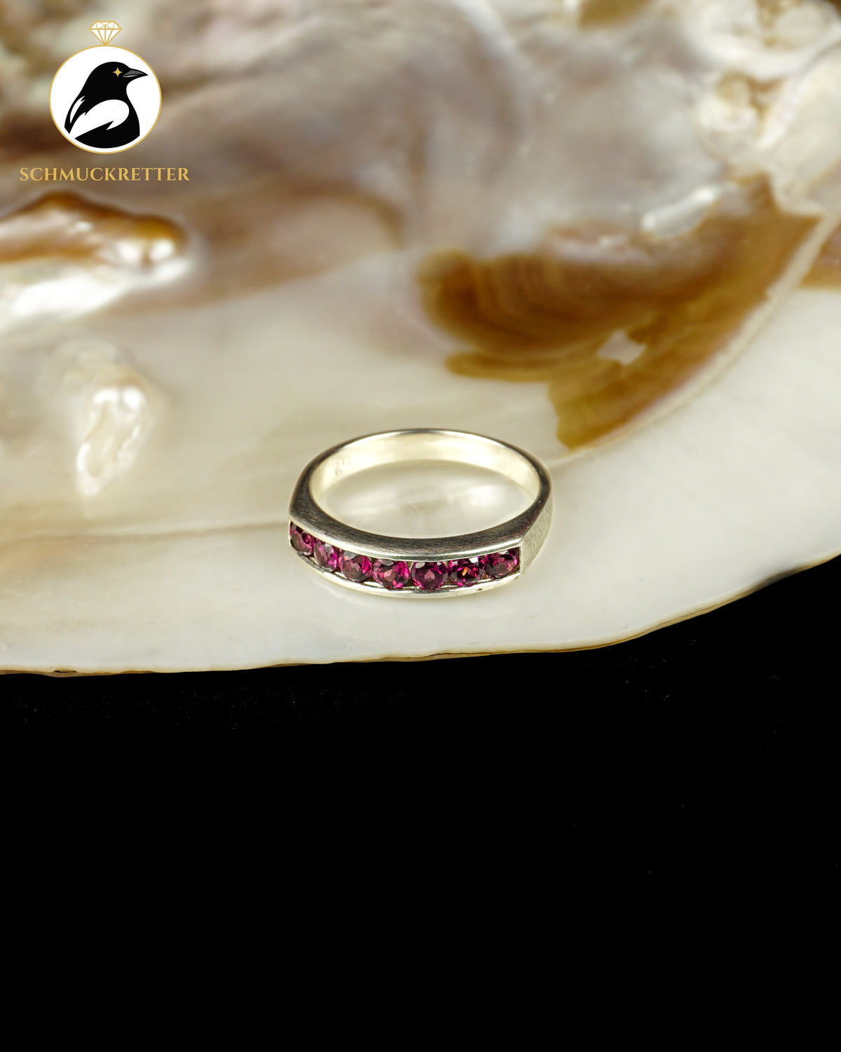 925 Silber Halbmemory Ring mit Rhodolith Granat, Gr. 57
