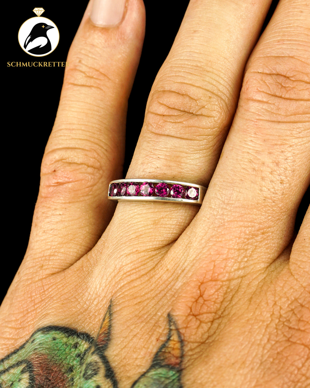 925 Silber Halbmemory Ring mit Rhodolith Granat, Gr. 57