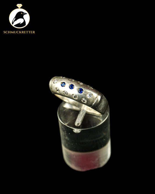 925 Silber Ring mit blauen und weißen Zirkonia, Gr. 58