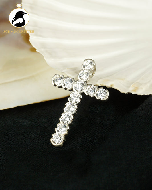 Funkelnder 925 Silber Kreuz Anhänger mit Zirkonia