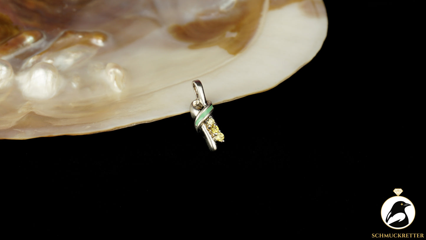Anhänger aus 925 Silber mit Sphen und grüner Emaille, SALE