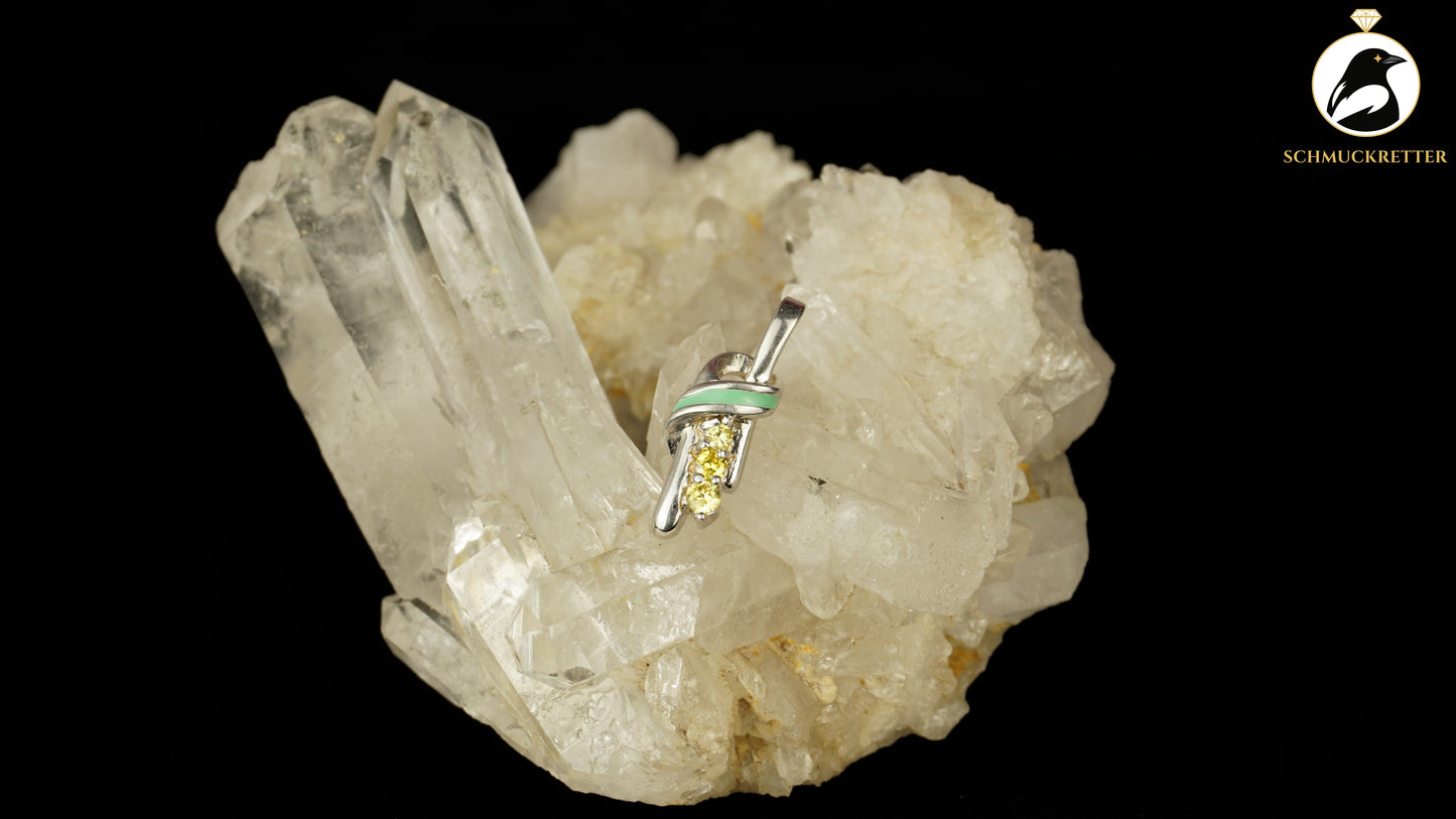Anhänger aus 925 Silber mit Sphen und grüner Emaille, SALE