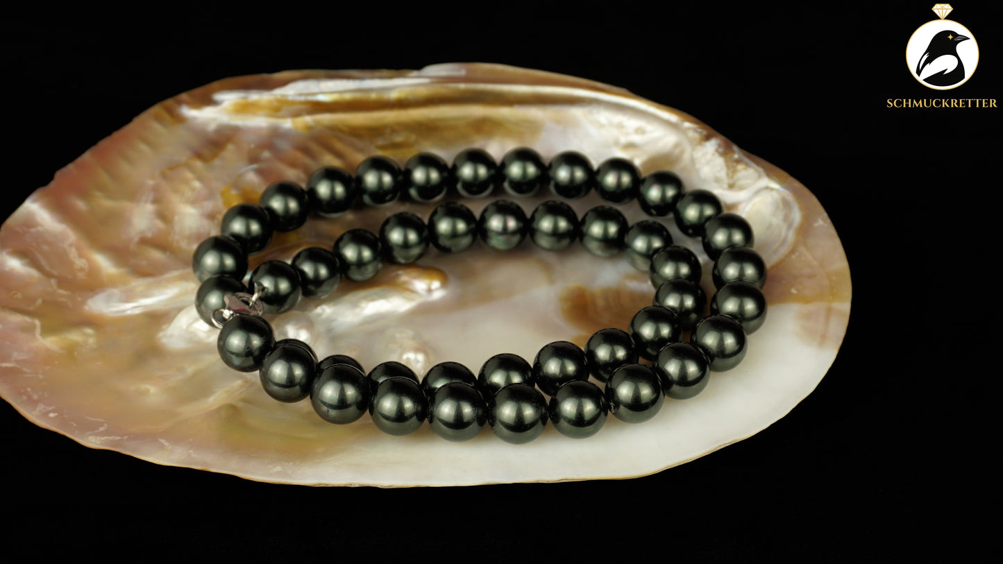 Set: Armband und Kette aus dunklen MK-Perlen mit 925 Silber Verschluss