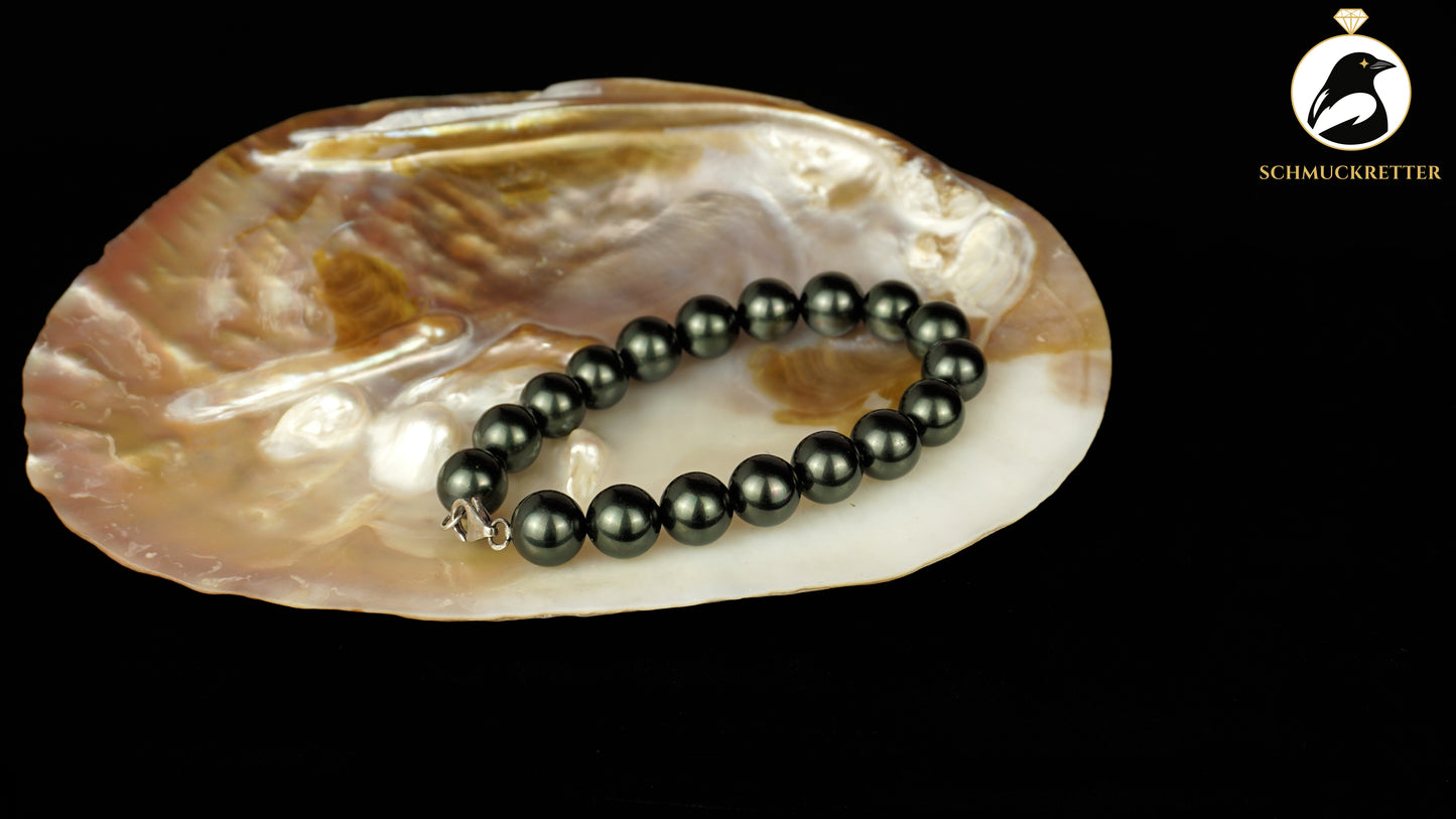 Set: Armband und Kette aus dunklen MK-Perlen mit 925 Silber Verschluss