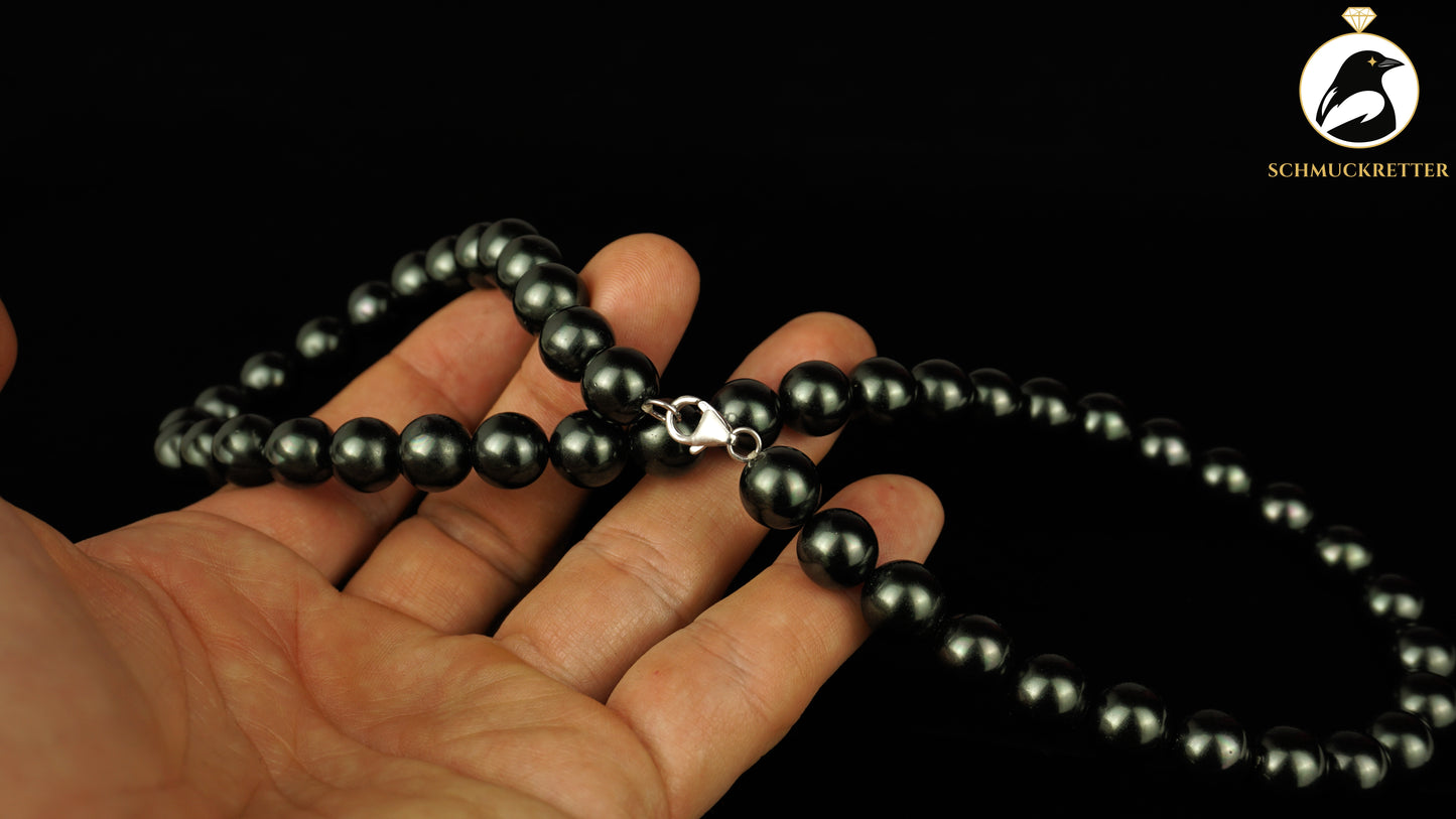 Set: Armband und Kette aus dunklen MK-Perlen mit 925 Silber Verschluss