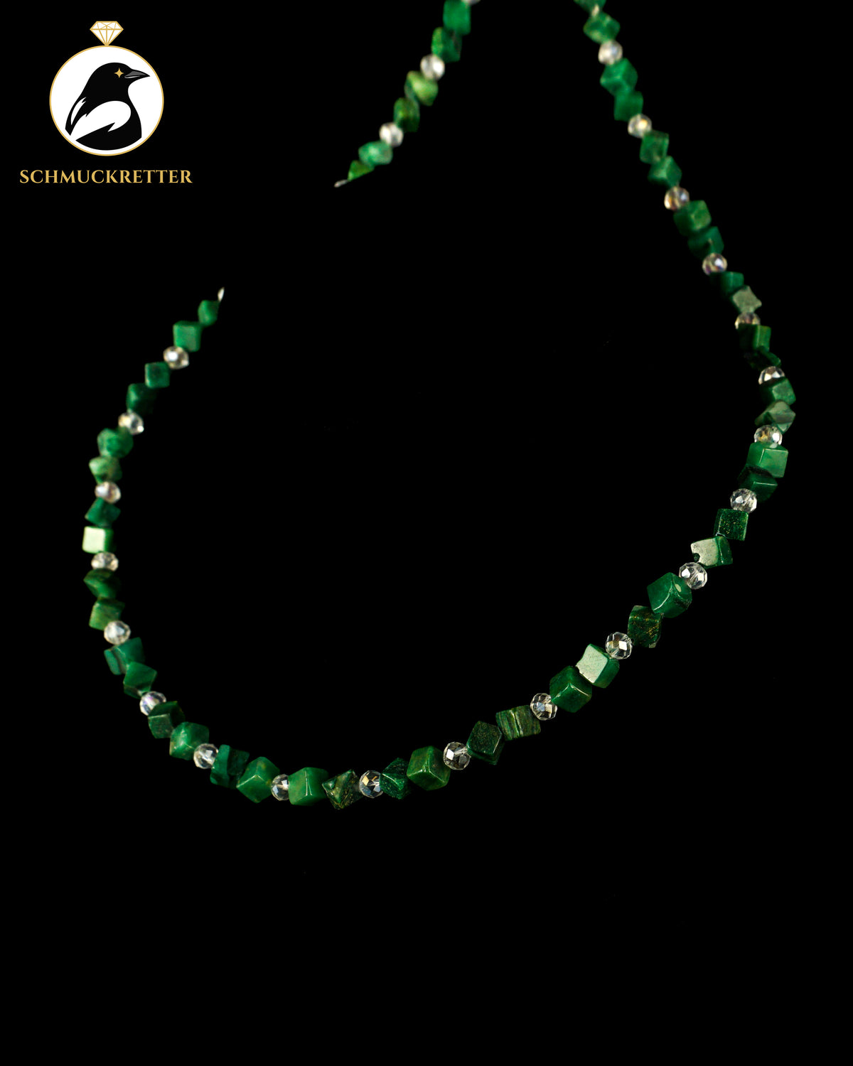 Kette aus Aventurin, Smaragd und Glasperlen mit 925 Silber Verschluss