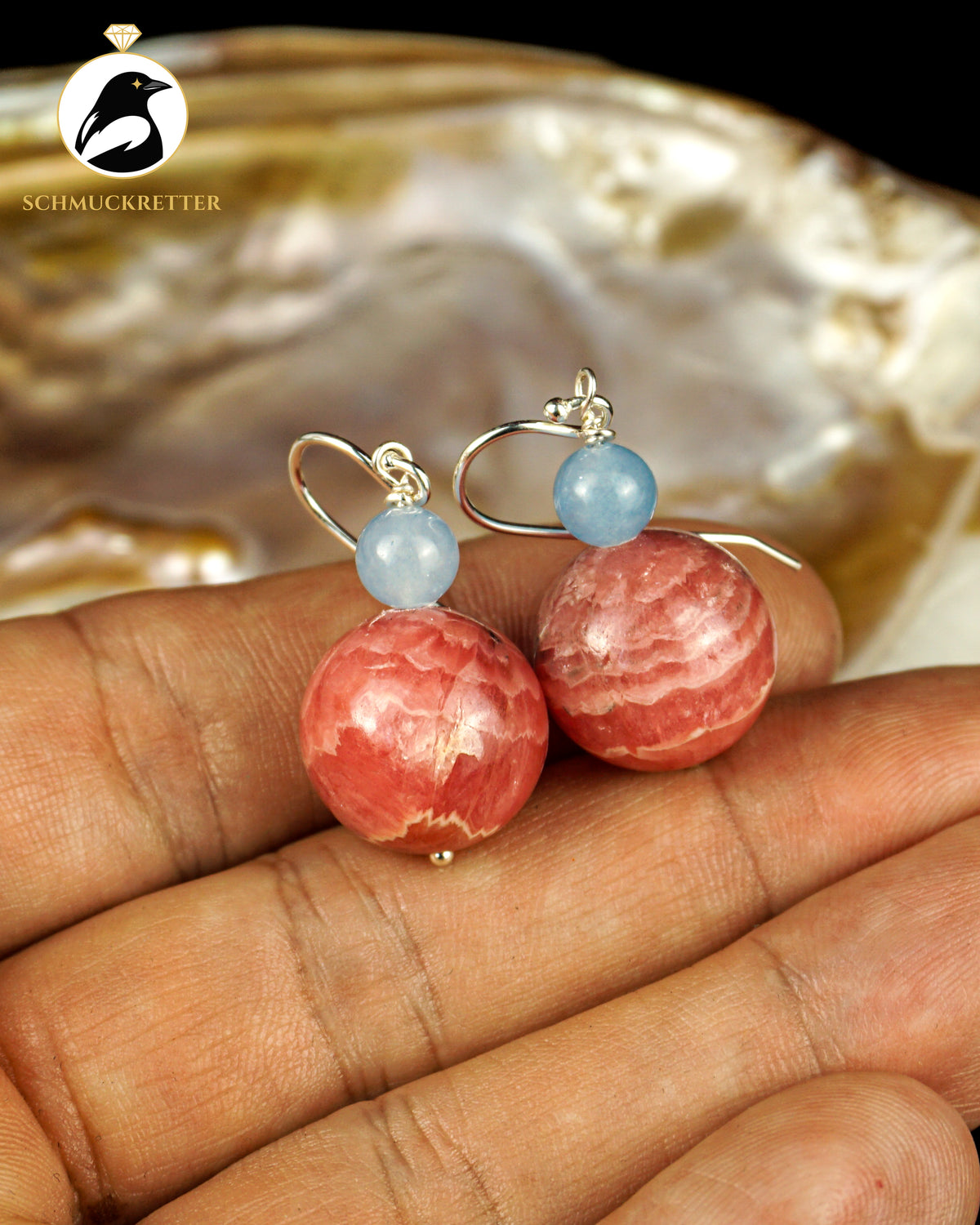 925 Silber Ohrringe mit Rhodochrosit und Beryll