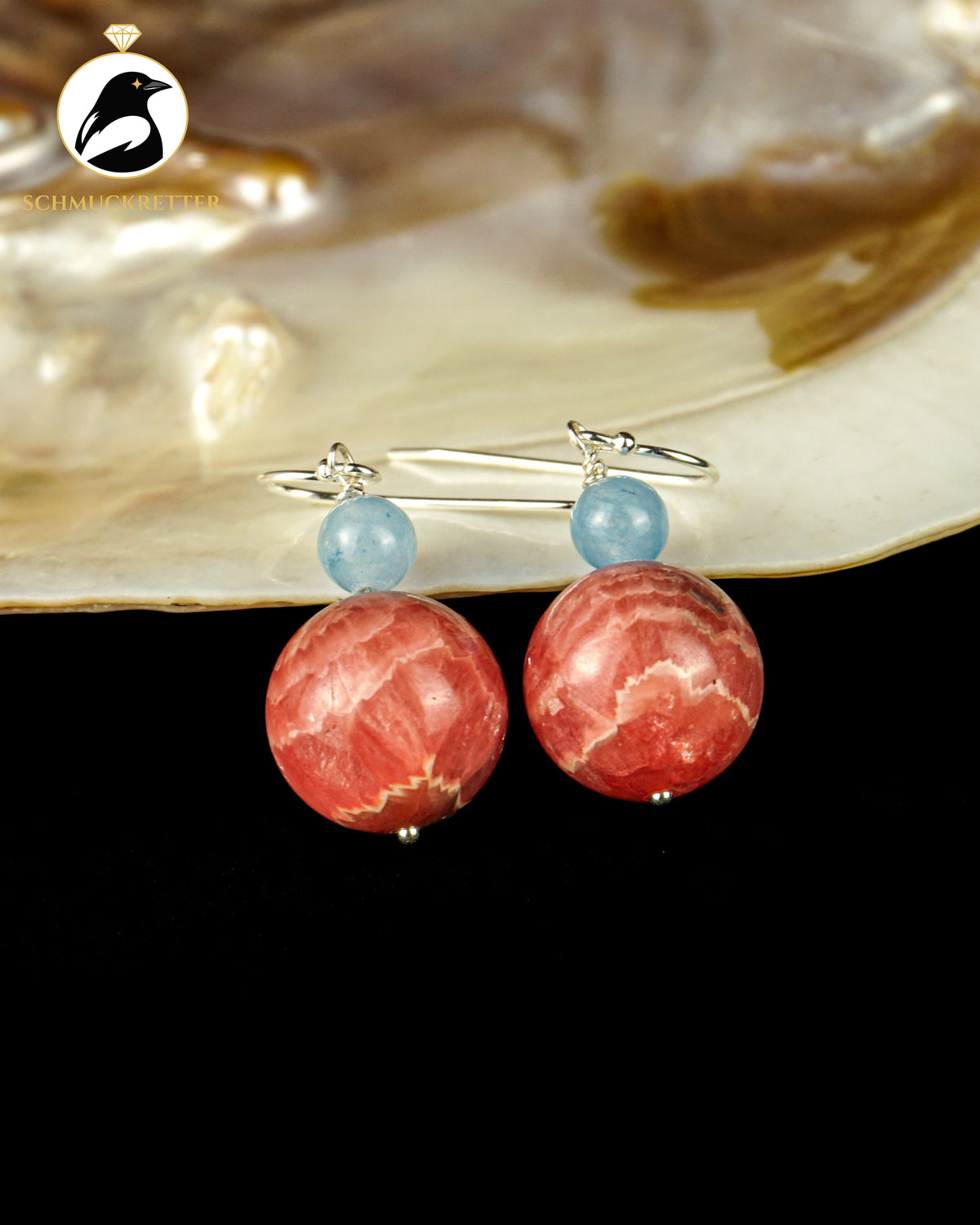 925 Silber Ohrringe mit Rhodochrosit und Beryll