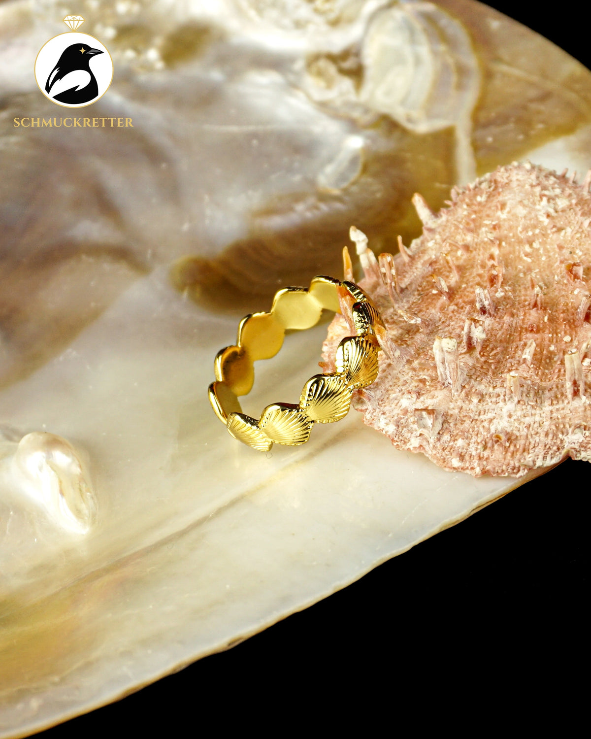 Muschel-Ring aus vergoldetem Edelstahl, verstellbar