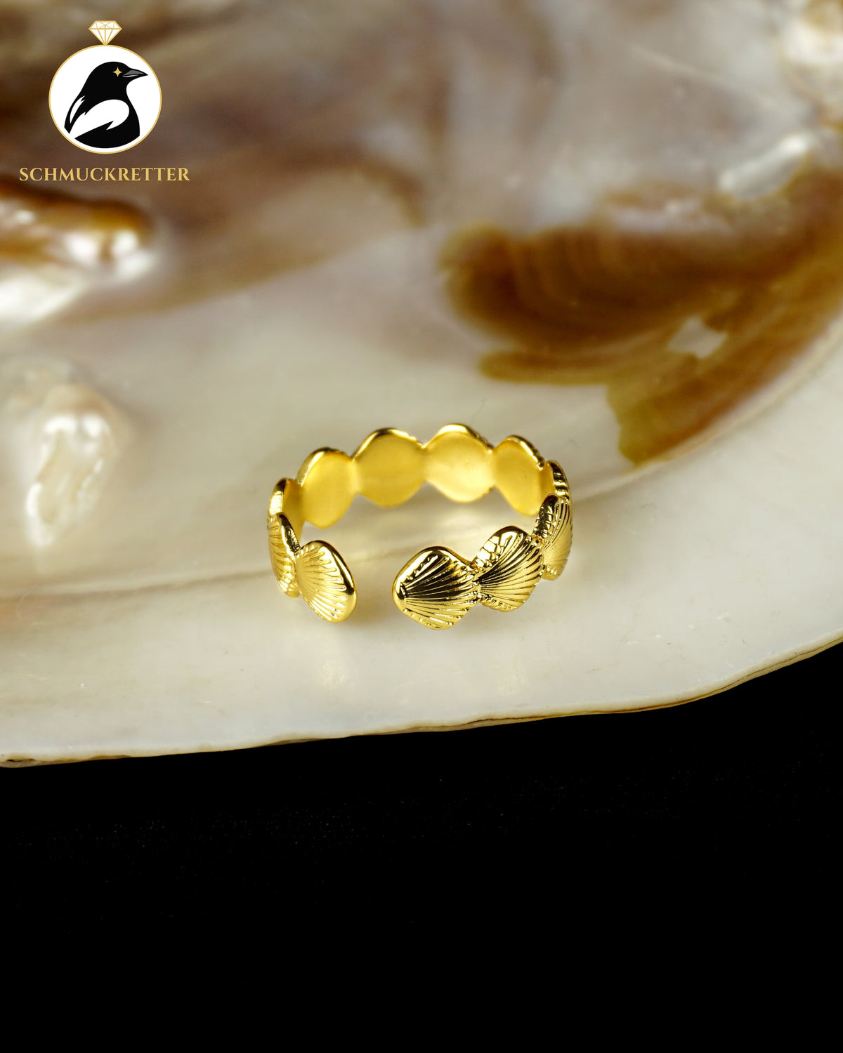 Muschel-Ring aus vergoldetem Edelstahl, verstellbar