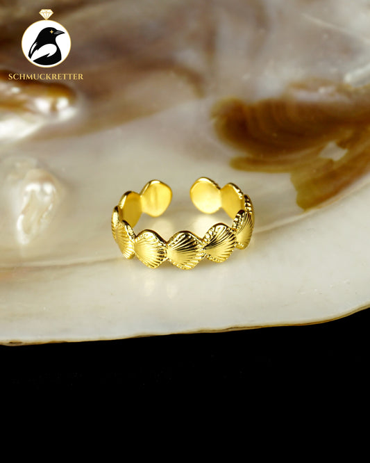 Muschel-Ring aus vergoldetem Edelstahl, verstellbar
